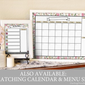 Floral Menu Planner Kitchen Menu Board Dry Erase Menu Printable Menu Planner Meal Plan Printable Watercolor Kitchen Print image 4