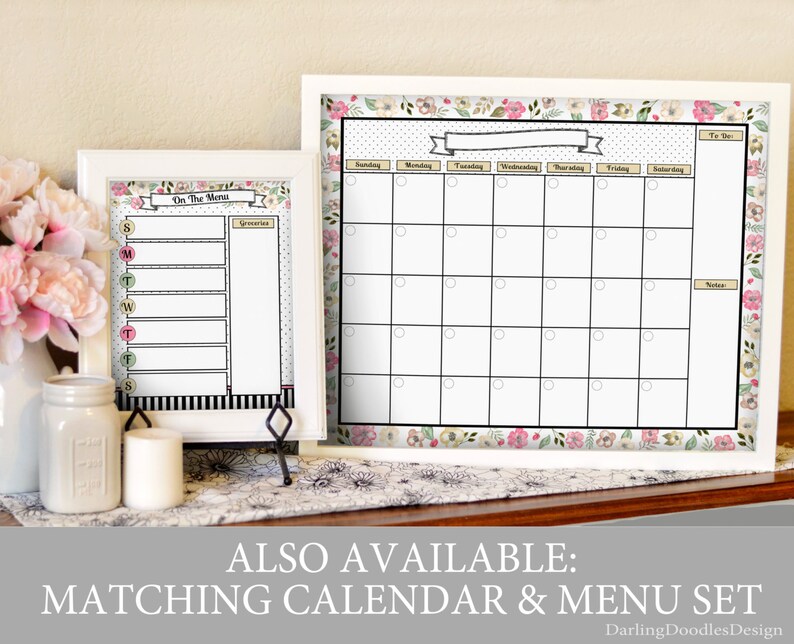 Floral Menu Planner Kitchen Menu Board Dry Erase Menu Printable Menu Planner Meal Plan Printable Watercolor Kitchen Print image 4