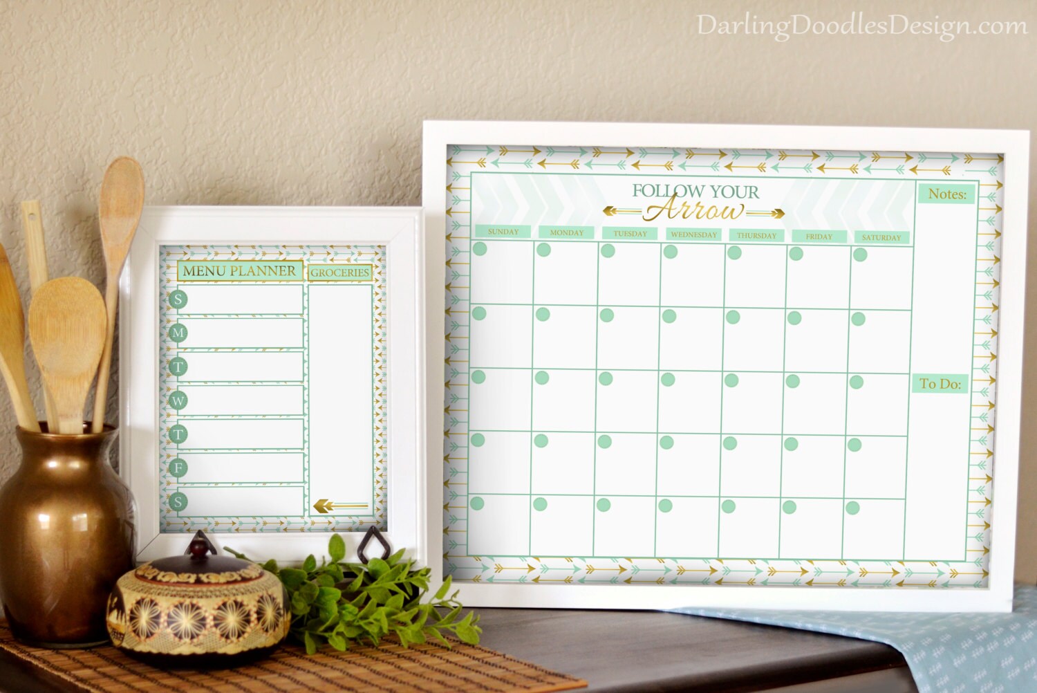 Mint and Gold Calendar Mint and Gold Menu Planner Arrow Etsy