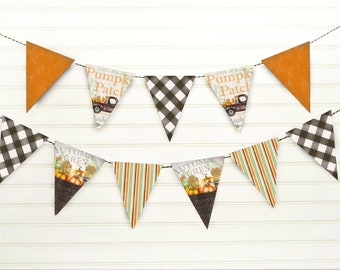 Buffalo Check Fall Banner - Pumpkin Garland - Rustic Autumn Bunting - Pumpkin Patch Fall Pennant Banner - Printable Digital Download -