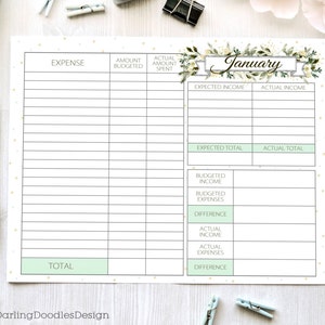 Set of 12 Budget Worksheets - Printable Budget Worksheet - 2018 Budget Planner - Monthly Budget Sheet - Budget Printable - Expense Tracker -