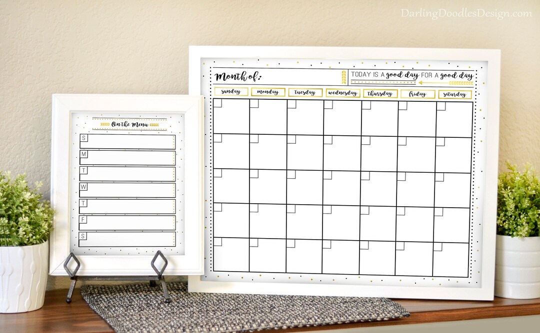 Printable Monthly Calendar - Printable Weekly Menu - Dry Erase Calendar ...