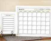 Printable Monthly Calendar - Printable Weekly Menu - Dry Erase Calendar - Dry Erase Menu - DIY Calendar - DIY Menu Planner - Gold and Black