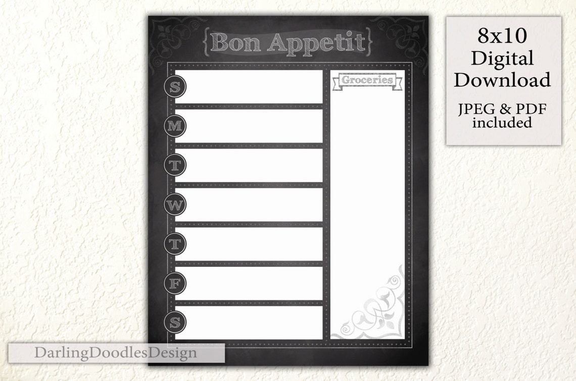 Chalkboard Menu Planner Printable Menu Planner Weekly Menu | Etsy
