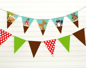 Woodland Pennant Banner - Woodland Birthday Party Decoration - Woodland Baby Shower Bunting - Forest Garland -