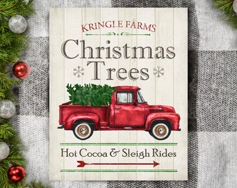 Vintage rote LKW Weihnachtsbaum Farm Printable (digitaler Download)