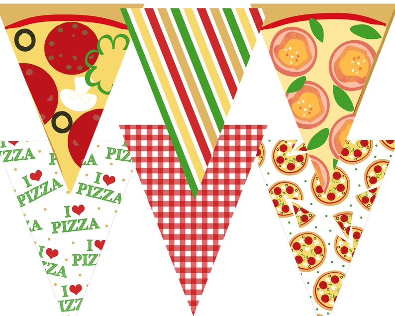 Pizza Party Pizza Banner Pizza Pennant Pizza Decorations Pizza Birthday Printable Garland Printable Pennant Banner image 2