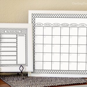 Printable Calendar and Menu Planner - Dry Erase Calendar - Weekly Menu Planner - 2018 Calendar - White Calendar and Menu - Monthly Calendar