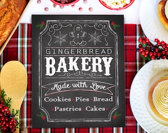 Christmas Bakery Sign - Chalkboard Christmas Decor - Gingerbread Bakery - Farmhouse Christmas - Vintage Holiday Decoration - Printable