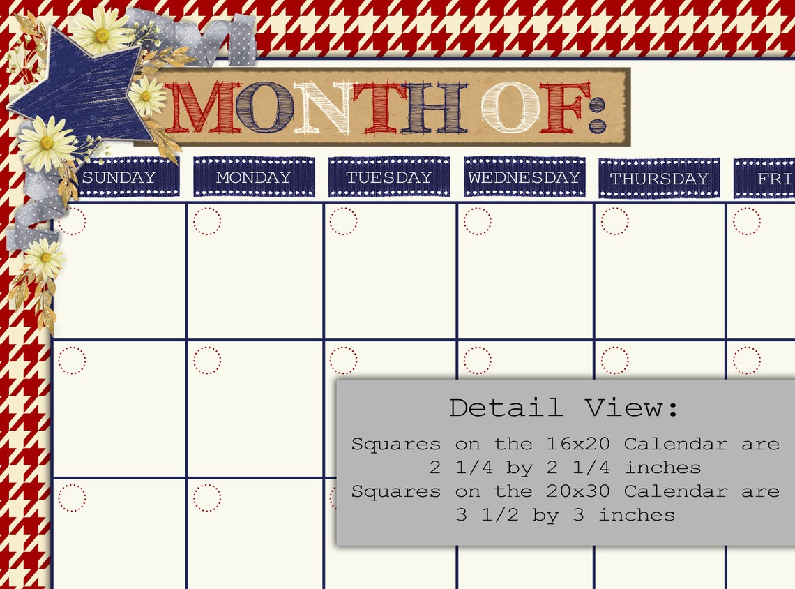 Patriotic Calendar Print Patriotic Menu Planner USA - Etsy