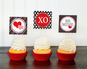 Valentines Cupcake Toppers - Valentines Party Circles - Valentines Party Decor - Valentines Favor- Printable Cupcake Topper - Download