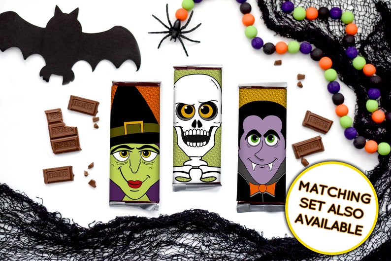 Halloween Party Favor Halloween Treat Tags Halloween Candy Bar Wrappers Printable Candy Bar Labels Frankenstein Mummy Pumpkin 画像 4