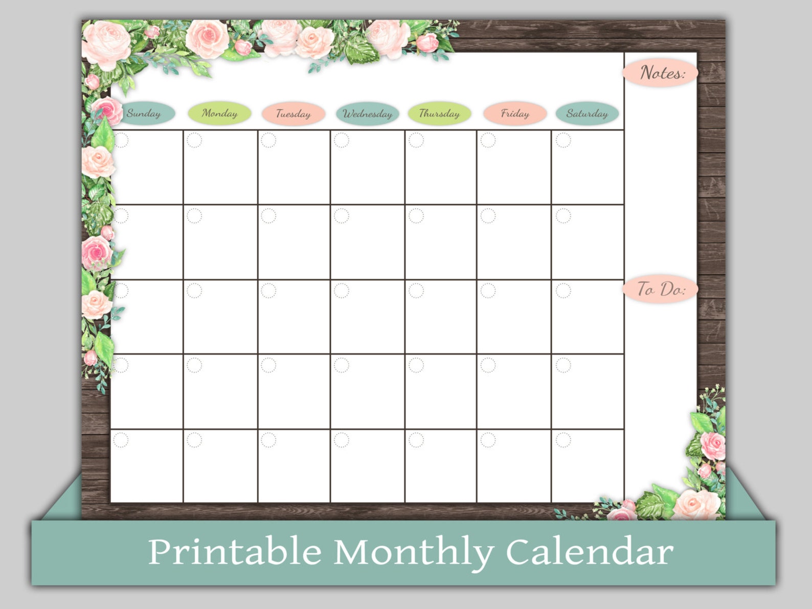 Pink Floral Monthly Calendar Printable Monthly Calendar - Etsy