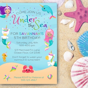 Mermaid Unicorn Birthday Party - Mermaid Invitations - Unicorn Invitations - Mermaid Unicorn Invite - Girls Birthday Invitation - Printable