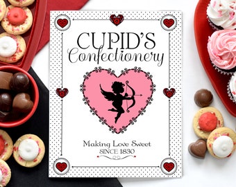 Lámina decorativa de San Valentín "Confitería de Cupido" – Decoración de pared con dulces (Descarga digital)