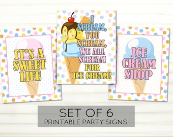 Ice Cream Party - Ice Cream Shop Sign - Ice Cream Sundae Bar - Summer Party - Kids Birthday - Party Decor - Printable PDF Party Signs -