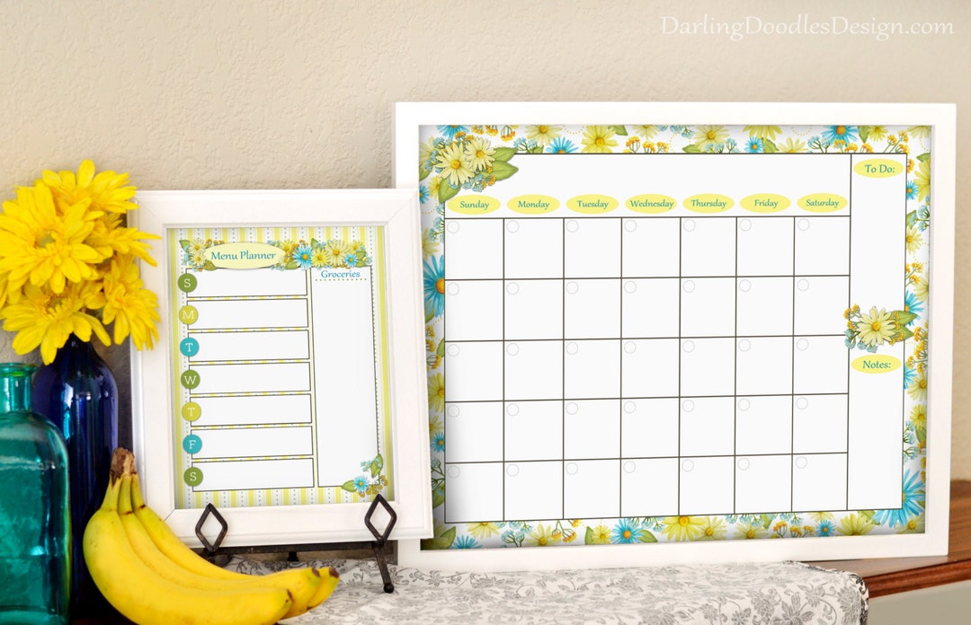 Printable Monthly Calendar - Printable Menu Planner - Floral Calendar ...