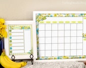 Printable Monthly Calendar - Printable Menu Planner - Floral Calendar - Floral Menu Planner - Kitchen Prints - Yellow and Blue Kitchen