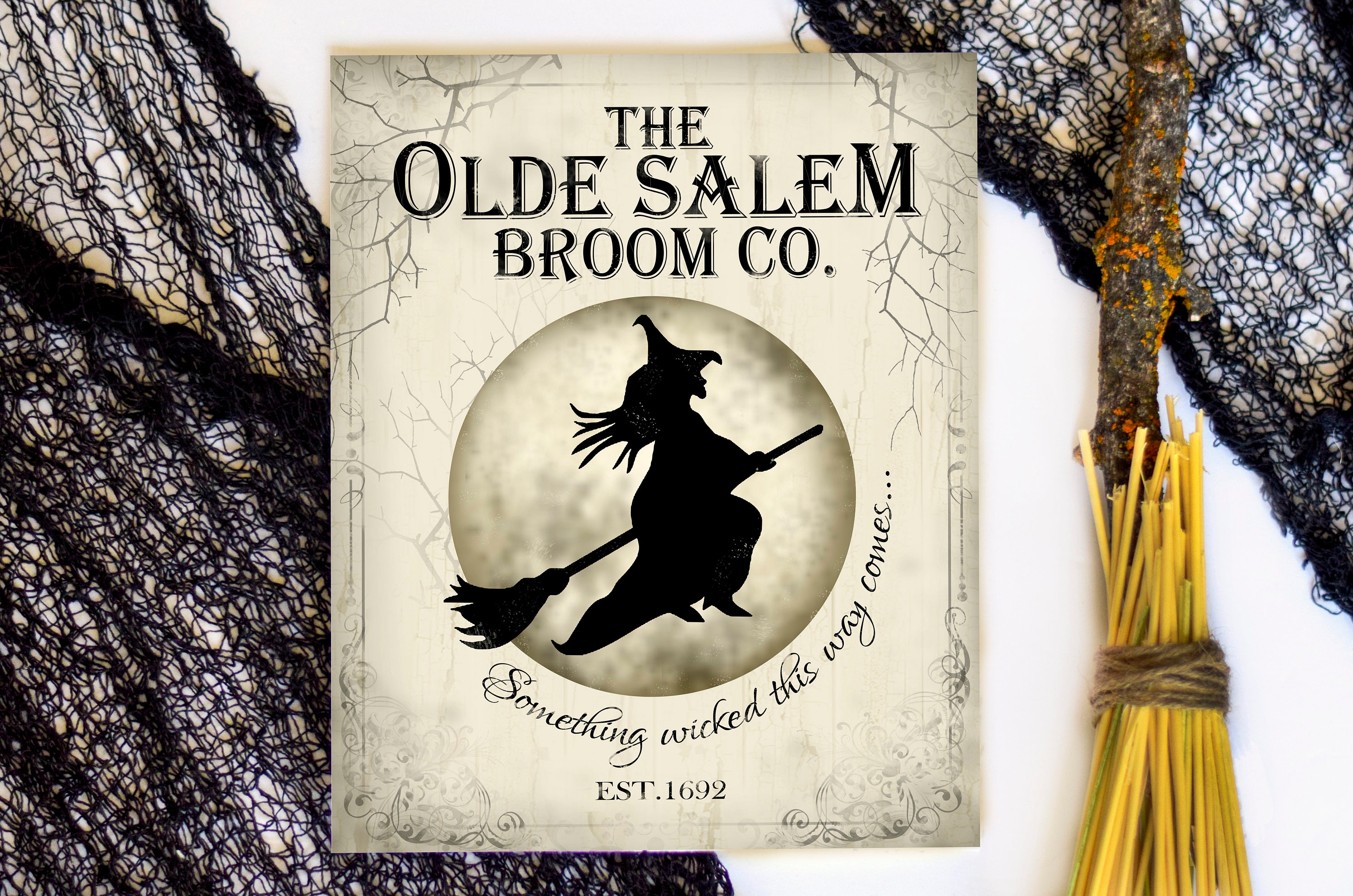 SALEM BROOM Vinyl Decal  \u2022  Halloween Decal  \u2022  Salem Broom Co  \u2022  Witch Hat Broom  \u2022  Salem Witch Decor  \u2022  DIY Halloween Sign Decal