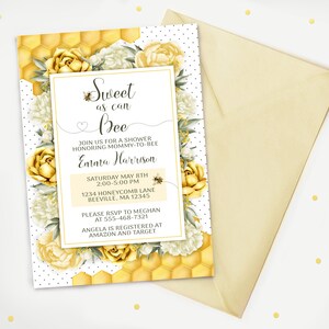 Bumble Bee Baby Shower Invite - Sweet as Can Bee Shower Invitation - Roses Baby Shower Invite - Floral Baby Shower Invitation - Printable