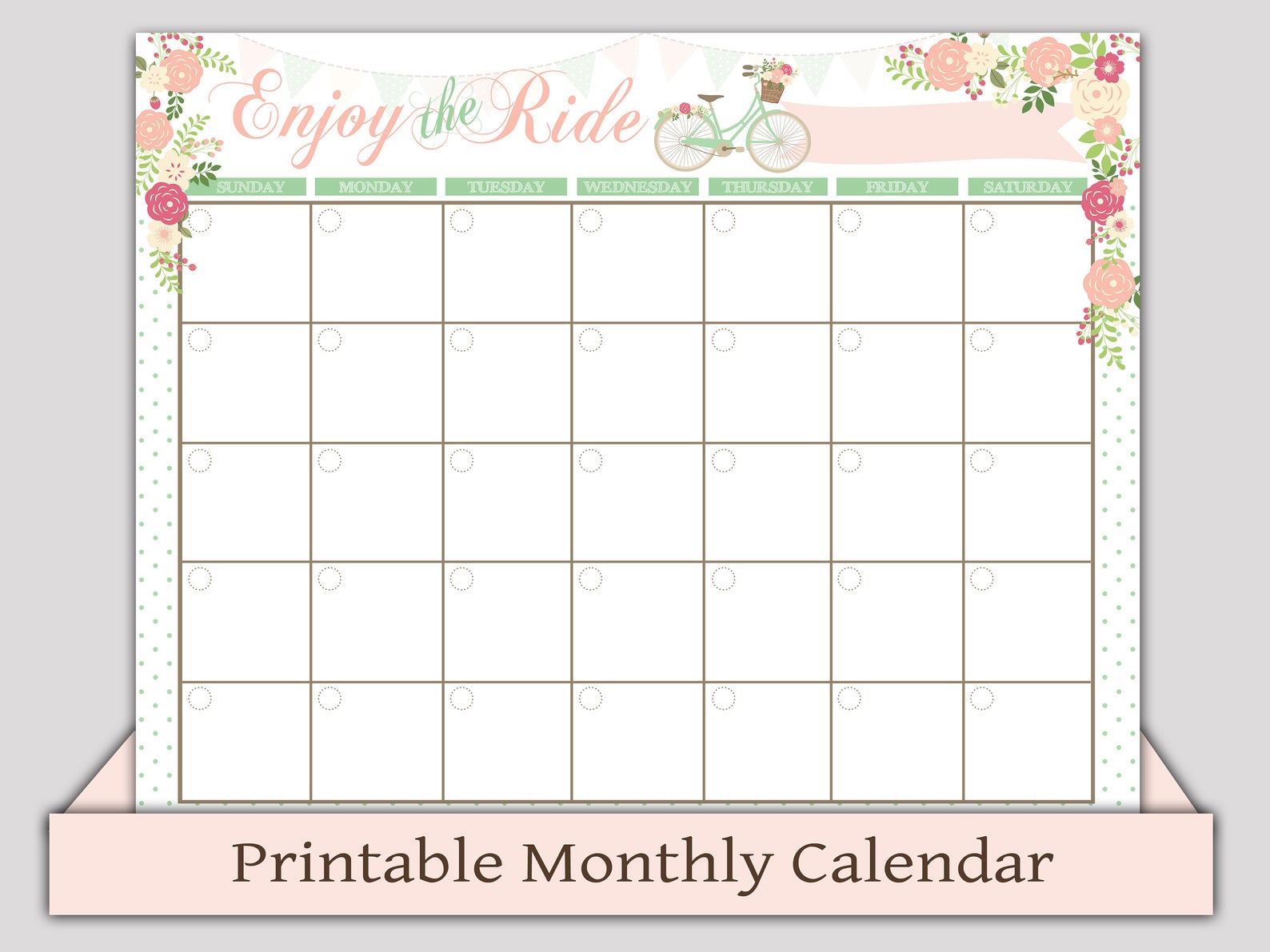 Pretty Monthly Calendar Floral Calendar Printable Monthly Etsy
