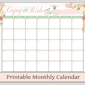 Pretty Monthly Calendar - Floral Calendar - Printable Monthly Calendar ...