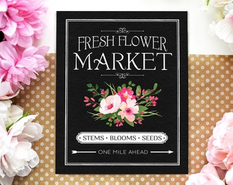 Valentine's Printable Wall Art - Flower Market Sign - Valentine's Day Decoration - Printable Valentines Decor - Farmhouse Valentine -