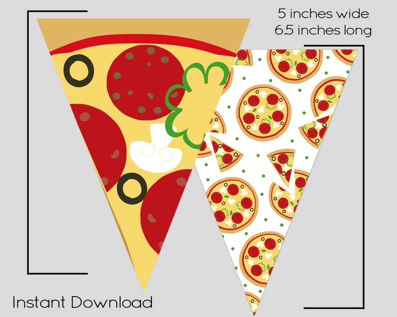 Pizza Party Pizza Banner Pizza Pennant Pizza Decorations Pizza Birthday Printable Garland Printable Pennant Banner image 3