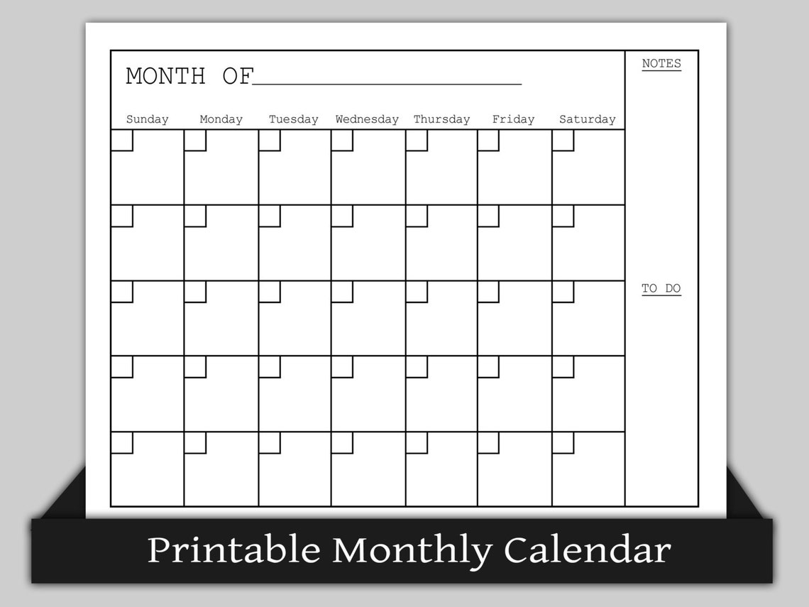 Monthly Calendar Printable Calendar Dry Erase Calendar | Etsy