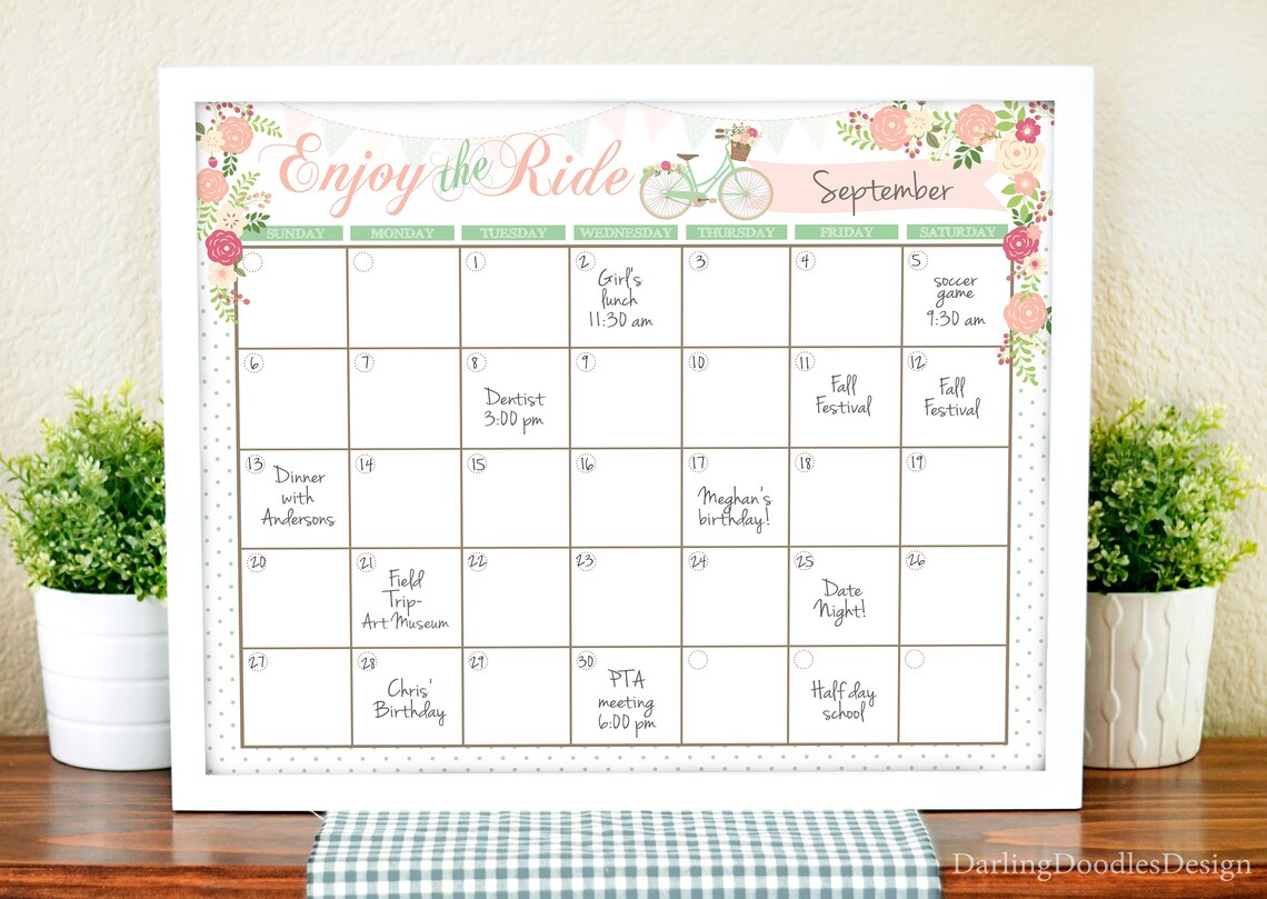 Pretty Monthly Calendar Floral Calendar Printable Monthly | Etsy