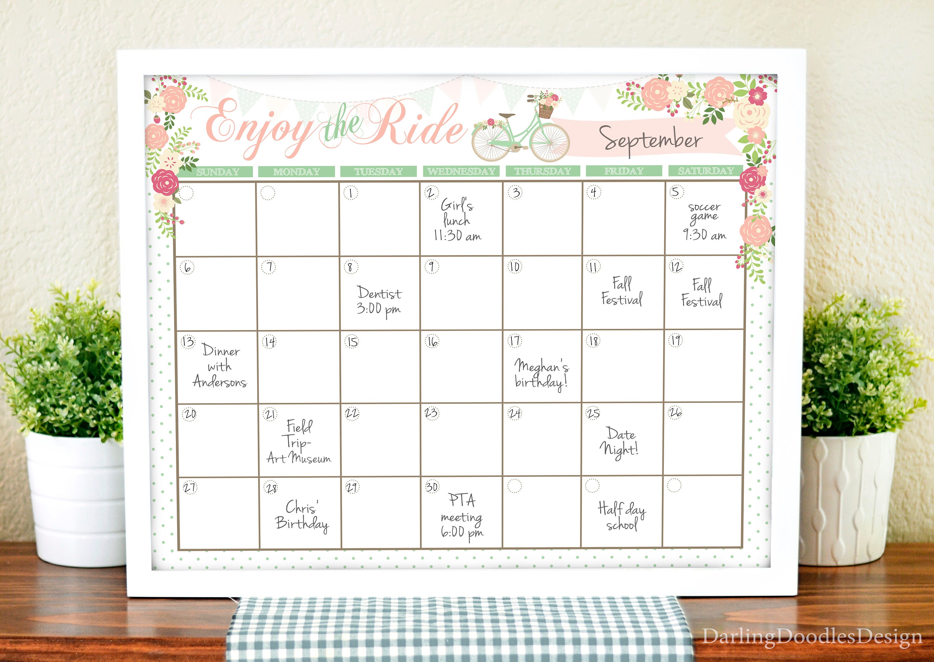Pretty Monthly Calendar Floral Calendar Printable Monthly | Etsy
