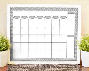 Gray Calendar Print- Monthly Calendar - Wall Calendar - Simple Calendar Print - Family Calendar - Modern Calendar - Dry Erase Insert-