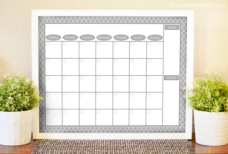 Gray Calendar Print Monthly Calendar Wall Calendar Simple Etsy