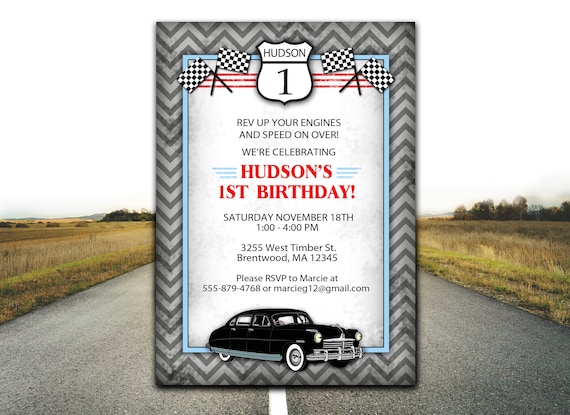 Classic Car Birthday Invite - Printable Car Invitation - Car Invitations - Car Birthday - Antique Car Invitation - Boys Birthday Invite -