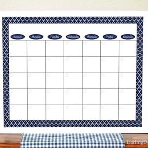 Navy Calendar - Printable Calendar - Monthly Wall Calendar - Family Calendar - Dry Erase Calendar - Navy Calendar Print - Housewarming Gift