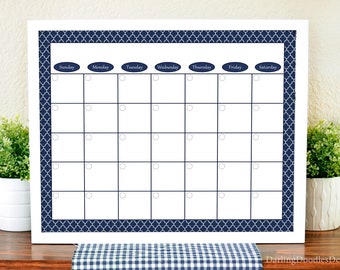 Navy Calendar - Printable Calendar - Monthly Wall Calendar - Family Calendar - Dry Erase Calendar - Navy Calendar Print - Housewarming Gift