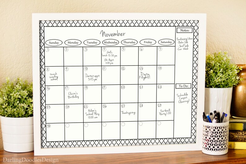 Printable Monthly Calendar Dry Erase Calendar DIY Calendar - Etsy
