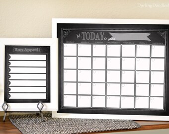 Chalkboard Calendar - Chalkboard Menu Planner - Chalkboard Wall Calendar Insert - Dry Erase Calendar - Dry Erase Menu Insert - Paper Print