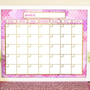 Aquarell Kalender - 2019 Kalender - Druckbarer Monatskalender - Trocken abwischbarer Kalender - Rosa Kalender - Lila Kalender - Sofort Download -