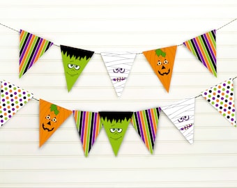 Monster Pennant Banner - Halloween Banner - Halloween Bunting - Halloween Party Decor - Printable Halloween Banner - Monster Party Decor -