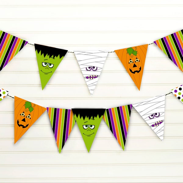 Monster Pennant Banner - Halloween Banner - Halloween Bunting - Halloween Party Decor - Printable Halloween Banner - Monster Party Decor -