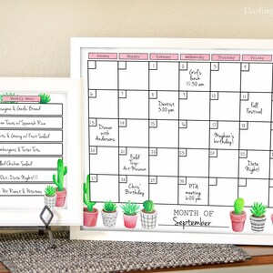 Printable Succulent Cactus Calendar - Printable Succulent Cactus Menu Planner - Dry Erase ...