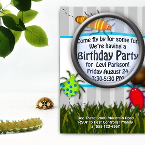 Invitaciones imprimibles de bug birthday party - Personalizadas