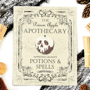 Halloween Printable - Apothecary Decoration - Vintage Rustic Halloween Decor - Witch Potions Spells - Halloween Sign - Poison Apple -