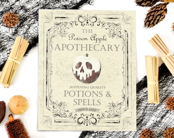 Halloween Printable - Apothecary Decoration - Vintage Rustic Halloween Decor - Witch Potions Spells - Halloween Sign - Poison Apple -