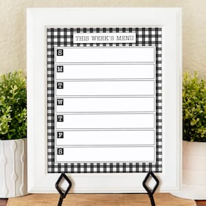 Printable Farmhouse Menu Planner - Buffalo Check Menu - Weekly Menu Planner - - Meal Planner - Farmhouse Kitchen - Dry Erase Menu Planner