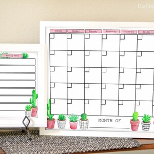 Printable Succulent Cactus Calendar - Printable Succulent Cactus Menu Planner - Dry Erase Calendar - Dry Erase Menu - Monthly Calendar - -