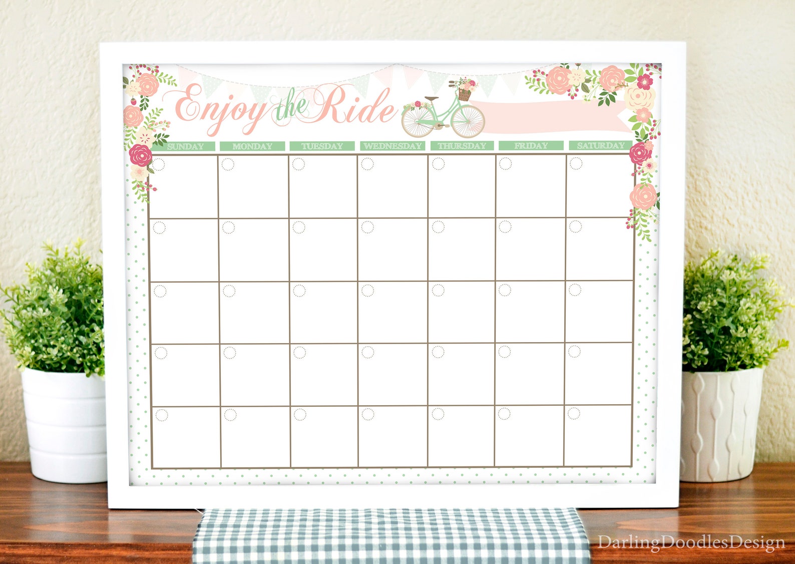 Pretty Monthly Calendar Floral Calendar Printable Monthly Etsy