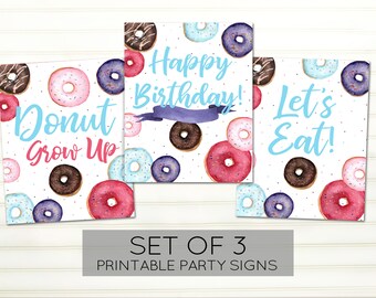 Donut Party Signs – Birthday Decorations, Set of 3 (Digital Download)