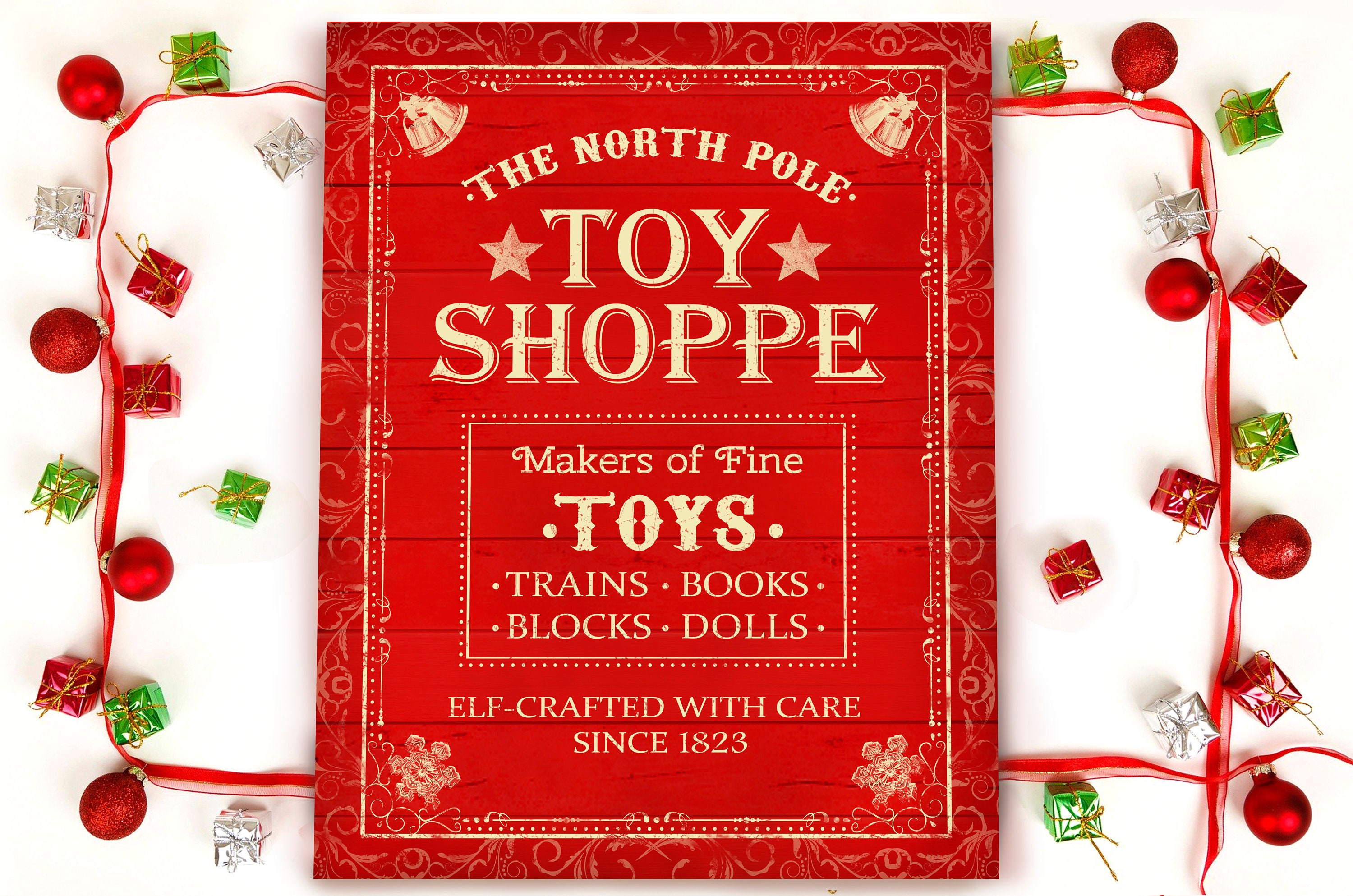 North Pole Toy Shop Printable - Christmas Sign Printable - Vintage